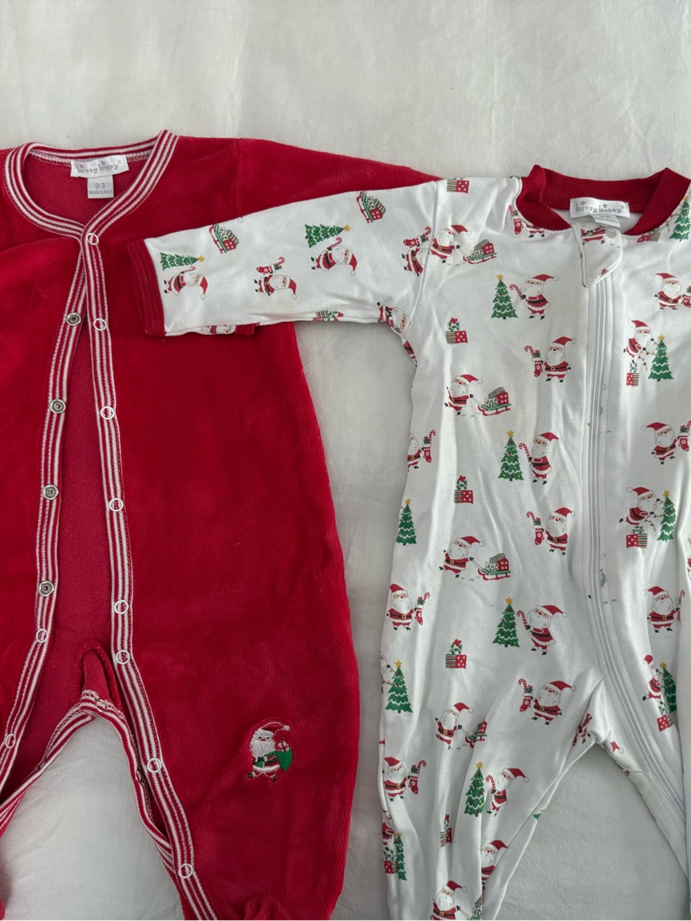Kissy Kissy Red Velvet and White Santa Print Footies